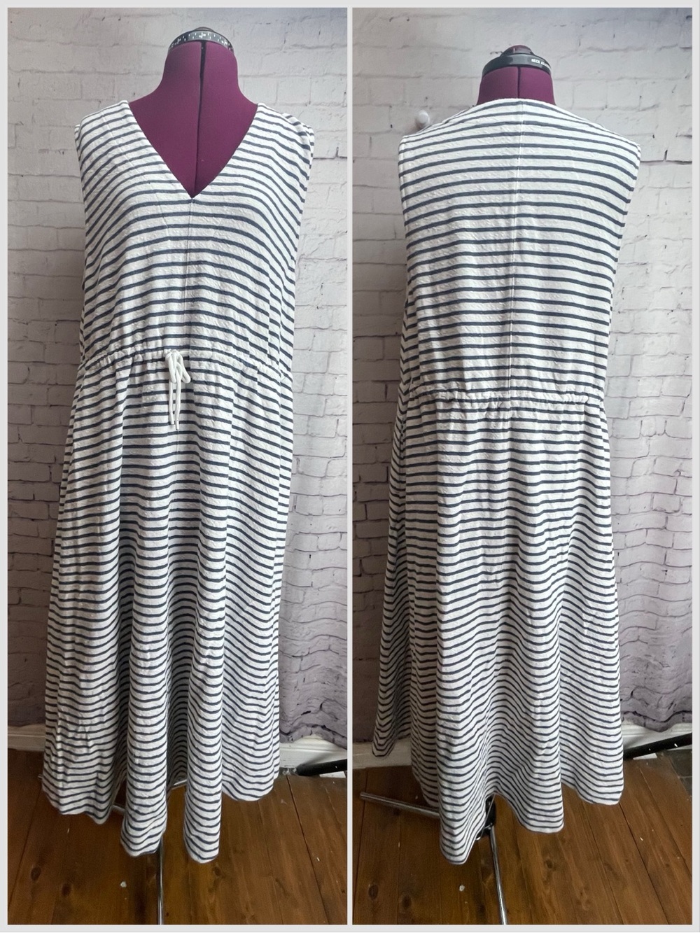 Haven well within blue and white textured stripe maxi dress size Xl